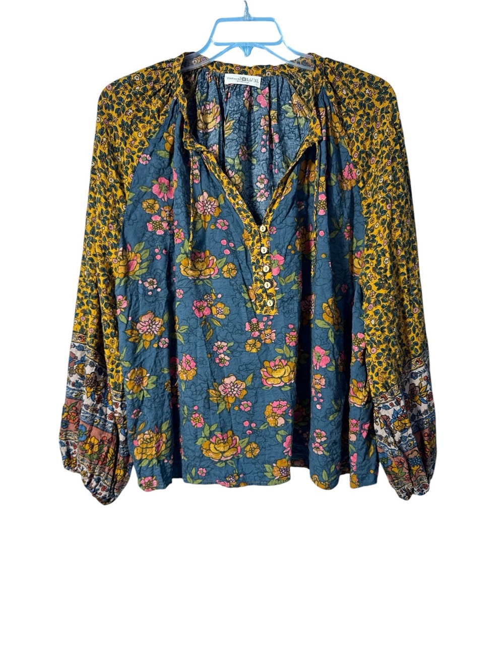 Natural Life XL Floral Print V-Neck Long Sleeve Blouse Top - Picture 8 of 8